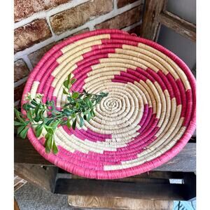 Handwoven African Sisal Basket | Pink & Natural Sweetgrass Woven Bowl